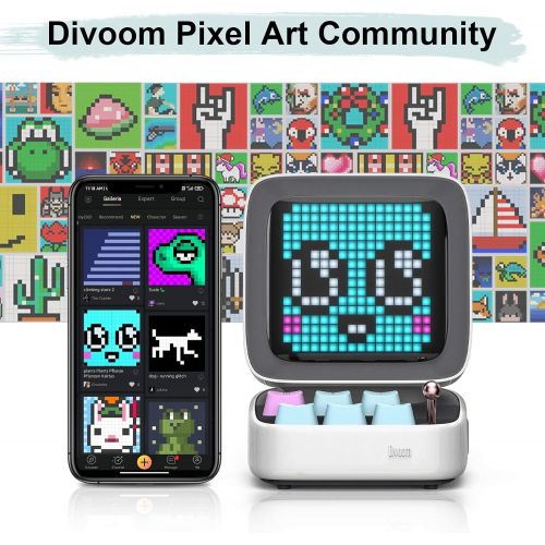  Divoom Ditoo Pixel Art Gaming Portable Bluetooth Speaker with App Controlled 16X16 LED Front Panel, Also a Smart Alarm (White)