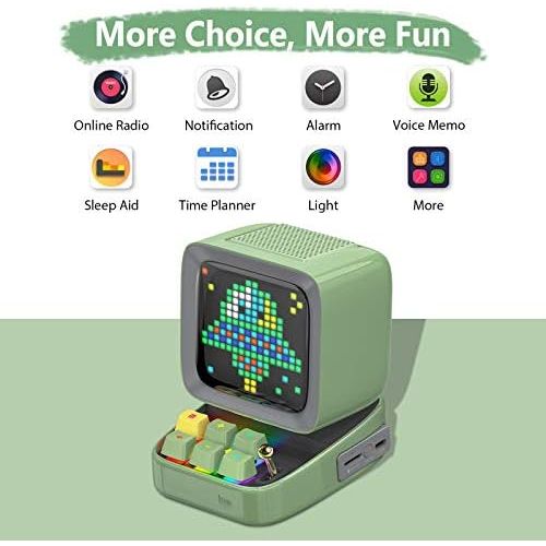  [아마존베스트]Divoom Ditoo Multifunctional Pixel Art LED Bluetooth Speaker, 256 Programmable LED Panel with Party Light, Smart Digital Table Clock, Gaming Music Box Support TF Card & Radio, Gree