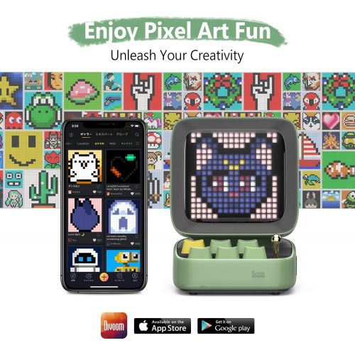  [아마존베스트]Divoom Ditoo Multifunctional Pixel Art LED Bluetooth Speaker, 256 Programmable LED Panel with Party Light, Smart Digital Table Clock, Gaming Music Box Support TF Card & Radio, Gree