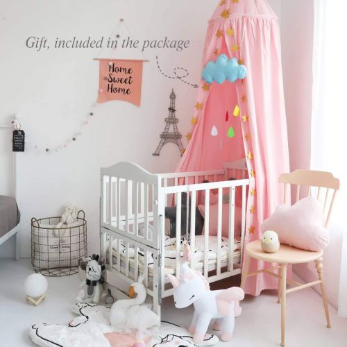  Dix-Rainbow Princess Bed Canopy Net for Kids Baby Bed, Round Dome Kids Indoor Outdoor Castle Play Tent Hanging House Decoration Reading Nook Cotton Mauve Rose