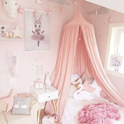  Dix-Rainbow Princess Bed Canopy Net for Kids Baby Bed, Round Dome Kids Indoor Outdoor Castle Play Tent Hanging House Decoration Reading Nook Cotton Mauve Rose