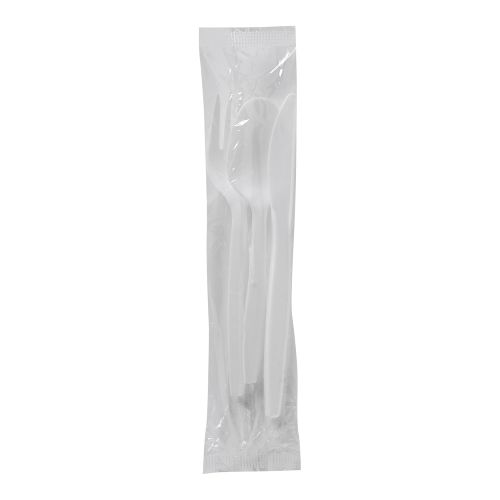  Dixie Individually Wrapped 3-Piece Medium-Weight Polypropylene Plastic Fork, Knife, And Teaspoon Cutlery Kit by GP PRO (Georgia-Pacific), White, CMP26C, (Case of 250 Kits)