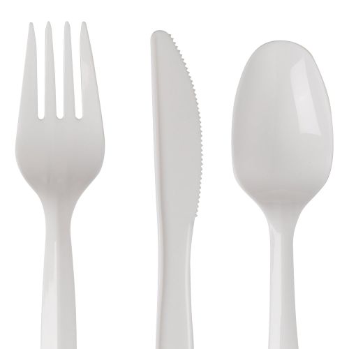  Dixie Individually Wrapped 3-Piece Medium-Weight Polypropylene Plastic Fork, Knife, And Teaspoon Cutlery Kit by GP PRO (Georgia-Pacific), White, CMP26C, (Case of 250 Kits)