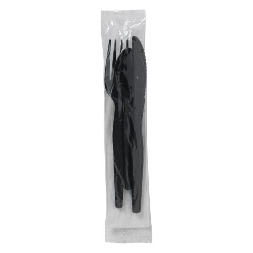  Dixie Individually Wrapped 4-Piece Heavy-Weight Polystyrene Plastic Fork, Knife, Teaspoon, And Napkin Cutlery Kit by GP PRO (Georgia-Pacific), Black, CHN56C7, (Case of 250 Kits)