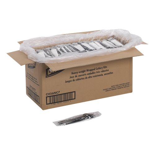  Dixie Individually Wrapped 4-Piece Heavy-Weight Polystyrene Plastic Fork, Knife, Teaspoon, And Napkin Cutlery Kit by GP PRO (Georgia-Pacific), Black, CHN56C7, (Case of 250 Kits)