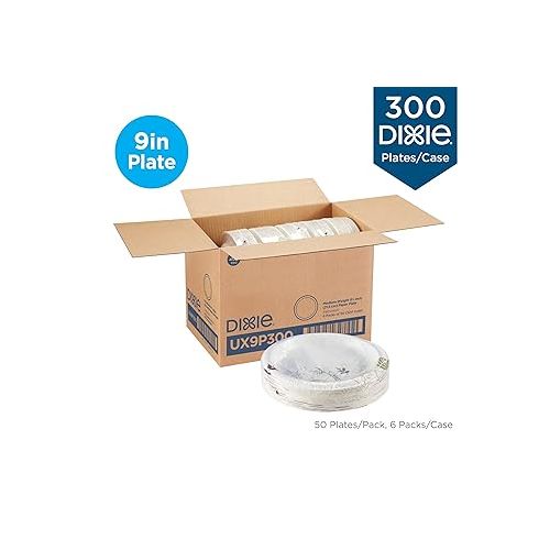  Dixie Bulk Paper Plates, 8.5 Inch, 300 Plate Count, (50 Plates Per Pack, 6 Pack Per Case), Medium Weight, White, Perfect for at Home, Restaurants, Events, & Catering, Item # UX9P300