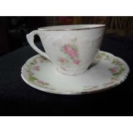 DixieAntiques Tea Cup with Saucer Germany China White with Pink Rose Vine Home and Garden Kitchen and Dining Tableware Drinkware Coffee and Tea Cups