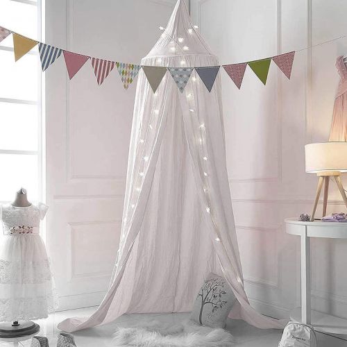  [아마존베스트]Dix-Rainbow Princess Bed Canopy for Kids Baby Bed, Round Dome Kids Indoor Outdoor Castle Play Tent Hanging House Decoration Reading Nook Cotton Canvas White
