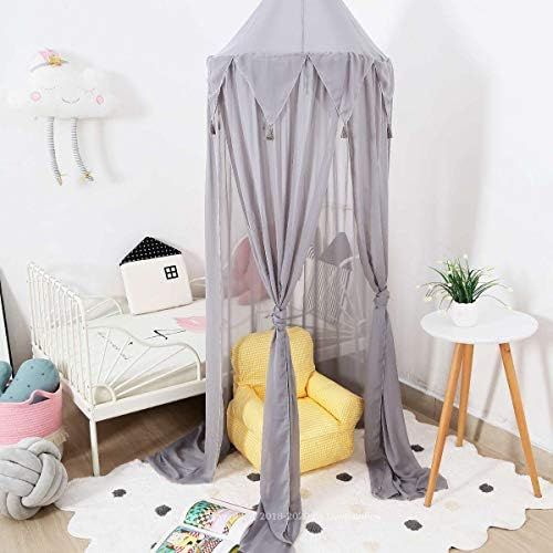  [아마존베스트]Dix-Rainbow Bed Canopy Lace Mosquito Net Unique Pendant Play Tent Bedding for Kids Playing Reading with Children Round Dome Netting Curtains Baby Boys Girls Games House - Gray