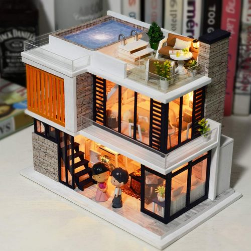  Diy dollhouse kit Fenteer 1:24 Scale DIY Handcraft Miniature Project Kit Wooden Dolls House Model Florence Modern House Home Display Collectibles