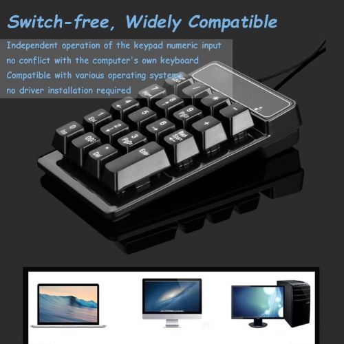  [아마존베스트]Diyeeni USB Wired Numeric Keypad with 19 Keys Incl. 000 Button, Portable Mechanical Numeric Numeric Keypad for Laptop PC Notebook