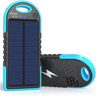 Dizaul Solar Charger, 5000mAh Portable Solar Power Bank Waterproof/Shockproof/Dustproof Dual USB Battery Bank Compatible with All Smartphones,iPhone,Samsung,Android Phones,Windows