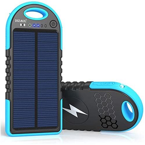  Dizaul Solar Charger, 5000mAh Portable Solar Power Bank Waterproof/Shockproof/Dustproof Dual USB Battery Bank Compatible with All Smartphones,iPhone,Samsung,Android Phones,Windows