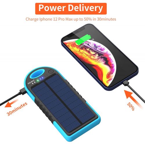  Dizaul Solar Charger, 5000mAh Portable Solar Power Bank Waterproof/Shockproof/Dustproof Dual USB Battery Bank Compatible with All Smartphones,iPhone,Samsung,Android Phones,Windows