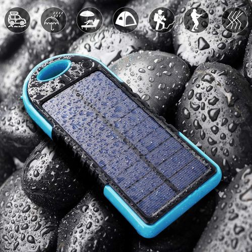  Dizaul Solar Charger, 5000mAh Portable Solar Power Bank Waterproof/Shockproof/Dustproof Dual USB Battery Bank Compatible with All Smartphones,iPhone,Samsung,Android Phones,Windows