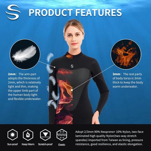  Dizokizo 3mm Wetsuit Women Neoprene Long Sleeves Full Wetsuit for Diving Surfing Kayaking Snorkeling