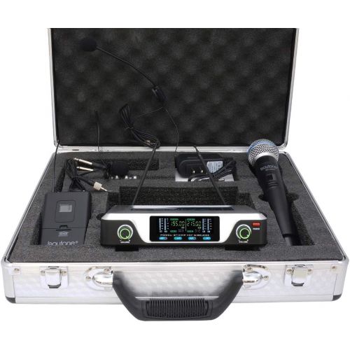 보이톤 Boytone BT-44VP Dual Digital Channel Wireless Microphone plus Headset Mic Set System - VHF Fixed Frequency Wireless Mic Receiver, for Party, DJ, Church, with Aluminum carrying case