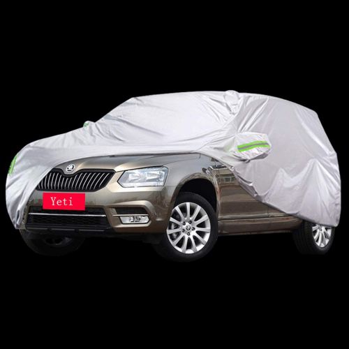  Djyyh Small Car Cover - Breathable Waterproof Rain Uv Sun All Weather Protection Indoor Outdoor Full Size Snow Covers with Zipper Mirror Pocket Custom Fit Skoda YETI SUV - Silver (