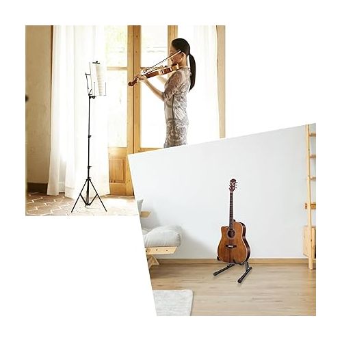  Sheet Music Stand with Guitar Stand, Guitar Strap and Music Sheet Clip Holder, for Acoustic Classical Guitar, Bass(4pcs Kit)