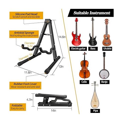  Sheet Music Stand with Guitar Stand, Guitar Strap and Music Sheet Clip Holder, for Acoustic Classical Guitar, Bass(4pcs Kit)