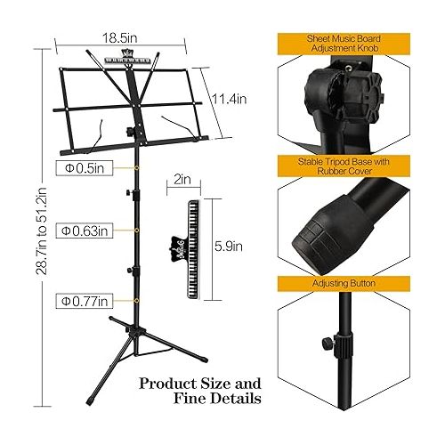  Sheet Music Stand with Guitar Stand, Guitar Strap and Music Sheet Clip Holder, for Acoustic Classical Guitar, Bass(4pcs Kit)