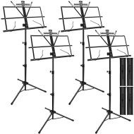 4 Pack Music Stand, 2 in 1 Dual-Use Folding Sheet Music Stand, Lightweight Portable Adjustable Desktop Book Stand with Music Sheet Clip Holder & Carrying Bag(4 Pack Black)