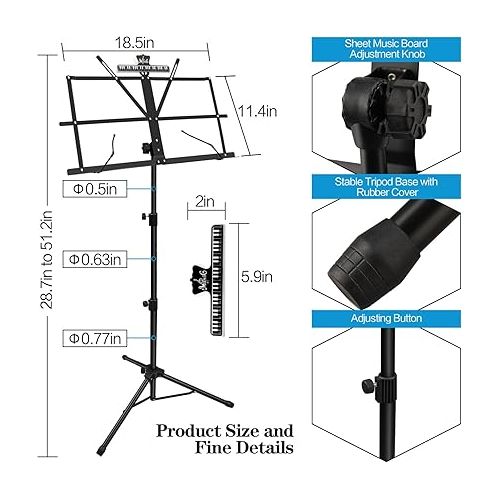  4 Pack Music Stand, 2 in 1 Dual-Use Folding Sheet Music Stand, Lightweight Portable Adjustable Desktop Book Stand with Music Sheet Clip Holder & Carrying Bag(4 Pack Black)