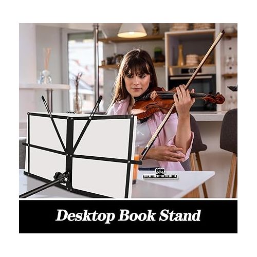  4 Pack Music Stand, 2 in 1 Dual-Use Folding Sheet Music Stand, Lightweight Portable Adjustable Desktop Book Stand with Music Sheet Clip Holder & Carrying Bag(4 Pack Black)