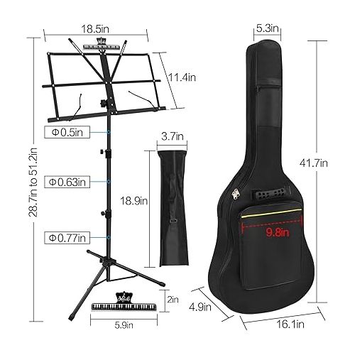  Sheet Music Stand with Guitar Stand, Guitar Gig Bag, Guitar Strap and Music Sheet Clip Holder, for Acoustic Classical Guitar, Bass(5pcs Kit)
