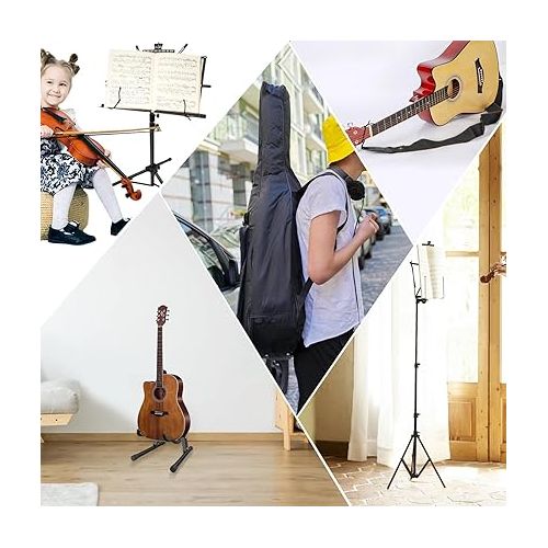  Sheet Music Stand with Guitar Stand, Guitar Gig Bag, Guitar Strap and Music Sheet Clip Holder, for Acoustic Classical Guitar, Bass(5pcs Kit)