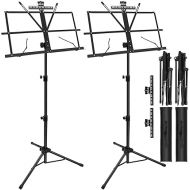 2 Pack Music Stand, 2 in 1 Dual-Use Folding Sheet Music Stand, Lightweight Portable Adjustable Desktop Book Stand with Music Sheet Clip Holder & Carrying Bag(2 Pack Black)