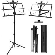 1/2/4 Pack Music Stand, 2 in 1 Dual-Use Folding Sheet Music Stand, Lightweight Portable Adjustable Desktop Book Stand with Music Sheet Clip Holder & Carrying Bag(1 Pack Black)