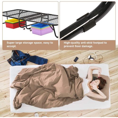  Dkeli Folding Bed Camping Cot Bed Guest Bed Metal Frame with Mattress Heavy Duty 330Lbs Weight Capacity Portable Foldable Twin Size Rollaway Bed on Wheels for Adults, Kids (White)