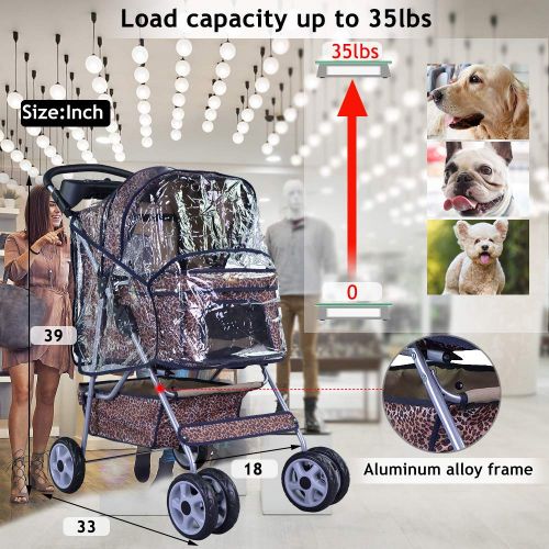  Dkeli 4 Wheels Pet Stroller Jogger Cat Dog Cage Stroller Protable Travel Folding Carrier Cart Waterproof Doggie Puppy Dog Stroller with RainCover and Cup Holders for Small-Medium Dog, Ca