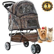 Dkeli Dog Stroller Pet Stroller Cat Strollers Jogger Folding Travel Carrier Durable 3 Wheels Doggie Cage with Cup Holders and Raincover Waterproof Lightweight Puppy Strolling Cart for Sm