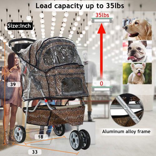  Dkeli Dog Stroller Pet Stroller Cat Strollers Jogger Folding Travel Carrier Durable 3 Wheels Doggie Cage with Cup Holders and Raincover Waterproof Lightweight Puppy Strolling Cart for Sm