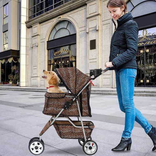  Dkeli Dog Stroller Pet Stroller Cat Strollers Jogger Folding Travel Carrier Durable 3 Wheels Doggie Cage with Cup Holders and Raincover Waterproof Lightweight Puppy Strolling Cart for Sm