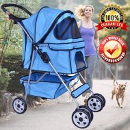 Dkeli Dog Stroller Pet Stroller Cat Strollers Jogger Foldable Travel Carrier 35Lbs Capacity Doggie Cage Durable 4 Wheels Strolling Cart with Cup Holders and Removable Liner for Small-Med