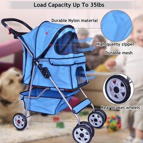  Dkeli Dog Stroller Pet Stroller Cat Strollers Jogger Foldable Travel Carrier 35Lbs Capacity Doggie Cage Durable 4 Wheels Strolling Cart with Cup Holders and Removable Liner for Small-Med