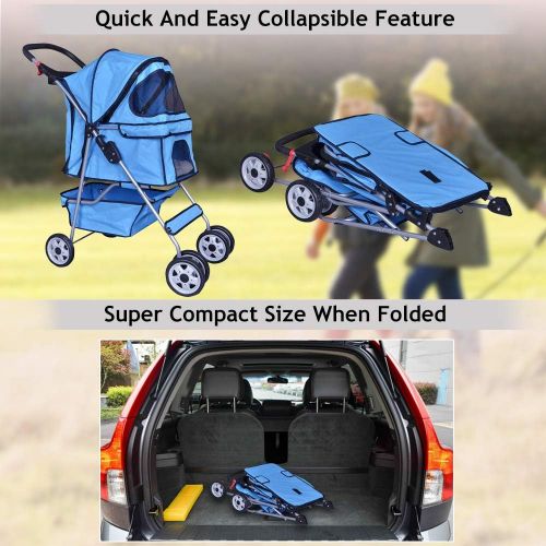  Dkeli Dog Stroller Pet Stroller Cat Strollers Jogger Foldable Travel Carrier 35Lbs Capacity Doggie Cage Durable 4 Wheels Strolling Cart with Cup Holders and Removable Liner for Small-Med