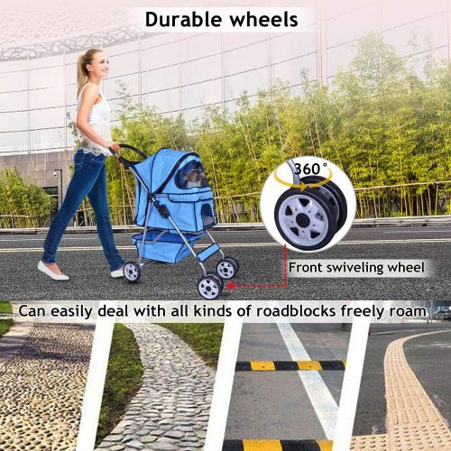  Dkeli Dog Stroller Pet Stroller Cat Strollers Jogger Foldable Travel Carrier 35Lbs Capacity Doggie Cage Durable 4 Wheels Strolling Cart with Cup Holders and Removable Liner for Small-Med