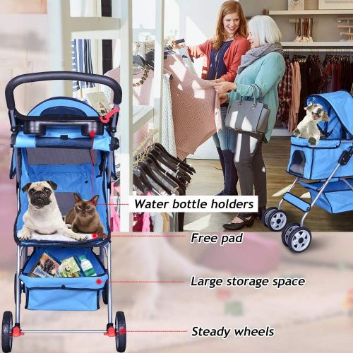  Dkeli Dog Stroller Pet Stroller Cat Strollers Jogger Foldable Travel Carrier 35Lbs Capacity Doggie Cage Durable 4 Wheels Strolling Cart with Cup Holders and Removable Liner for Small-Med