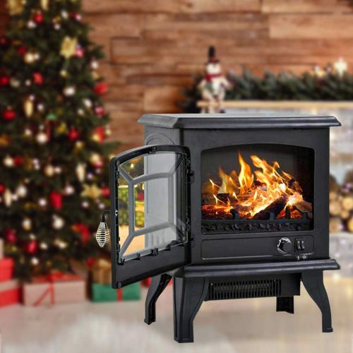  Dkeli Electric Fireplace Heater, 20 Indoor Fireplace Stove with Thermostat & Realistic Flame Effect, 1500W Freestanding Portable Space Heater, Overheat Auto Shut Off Safety Function, CSA