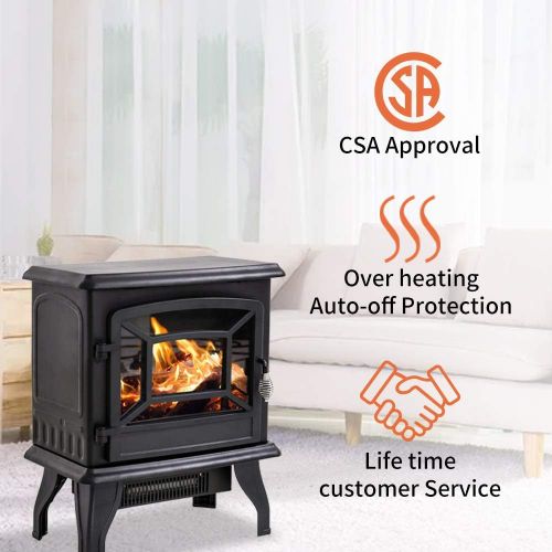  Dkeli Electric Fireplace Heater, 20 Indoor Fireplace Stove with Thermostat & Realistic Flame Effect, 1500W Freestanding Portable Space Heater, Overheat Auto Shut Off Safety Function, CSA
