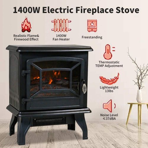  Dkeli Electric Fireplace Heater, 20 Indoor Fireplace Stove with Thermostat & Realistic Flame Effect, 1500W Freestanding Portable Space Heater, Overheat Auto Shut Off Safety Function, CSA