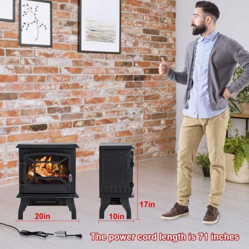  Dkeli Electric Fireplace Heater, 20 Indoor Fireplace Stove with Thermostat & Realistic Flame Effect, 1500W Freestanding Portable Space Heater, Overheat Auto Shut Off Safety Function, CSA