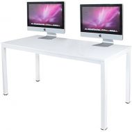 [아마존 핫딜]  [아마존핫딜]DlandHome 55 inches Large Computer Desk, Composite Wood Board, Decent and Steady Home Office Desk/Workstation/Table, BS1-140WW White and White Legs, 1 Pack