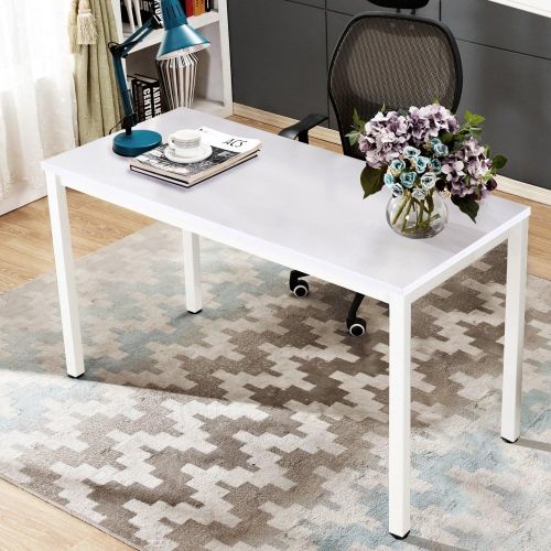  [아마존 핫딜]  [아마존핫딜]DlandHome 55 inches Large Computer Desk, Composite Wood Board, Decent and Steady Home Office Desk/Workstation/Table, BS1-140WW White and White Legs, 1 Pack