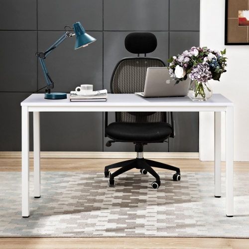  [아마존 핫딜]  [아마존핫딜]DlandHome 55 inches Large Computer Desk, Composite Wood Board, Decent and Steady Home Office Desk/Workstation/Table, BS1-140WW White and White Legs, 1 Pack