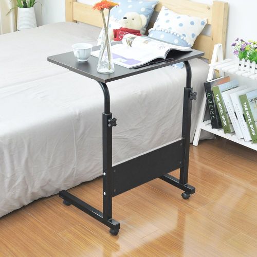  [아마존 핫딜] DlandHome 23.6 Inches Medium Size Mobile Side Table, Adjustable Movable w/Tablet Slot & Wheels, Portable Laptop Stand for Bed Sofa, 05#3-60B Black, 1 Pack